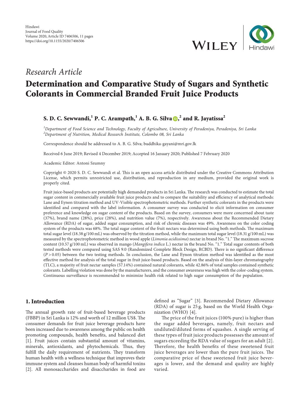 Determination and Comparative Study of Sugars and Synthetic Colorants in Commercial Branded Fruit Juice Products