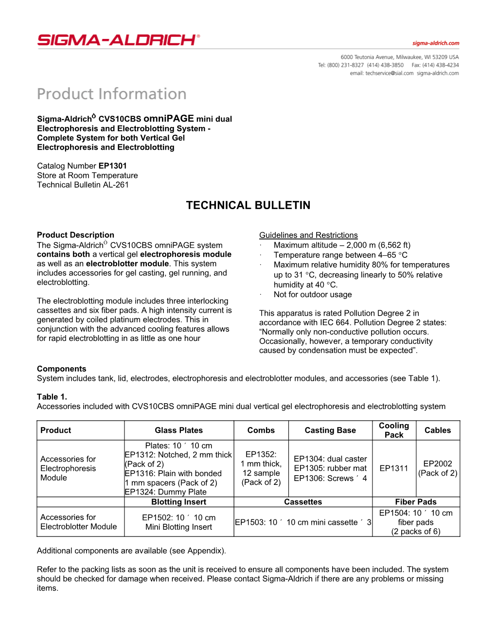 Sigma-Aldrich CVS10CBS Omnipage Mini Electrophoresis And