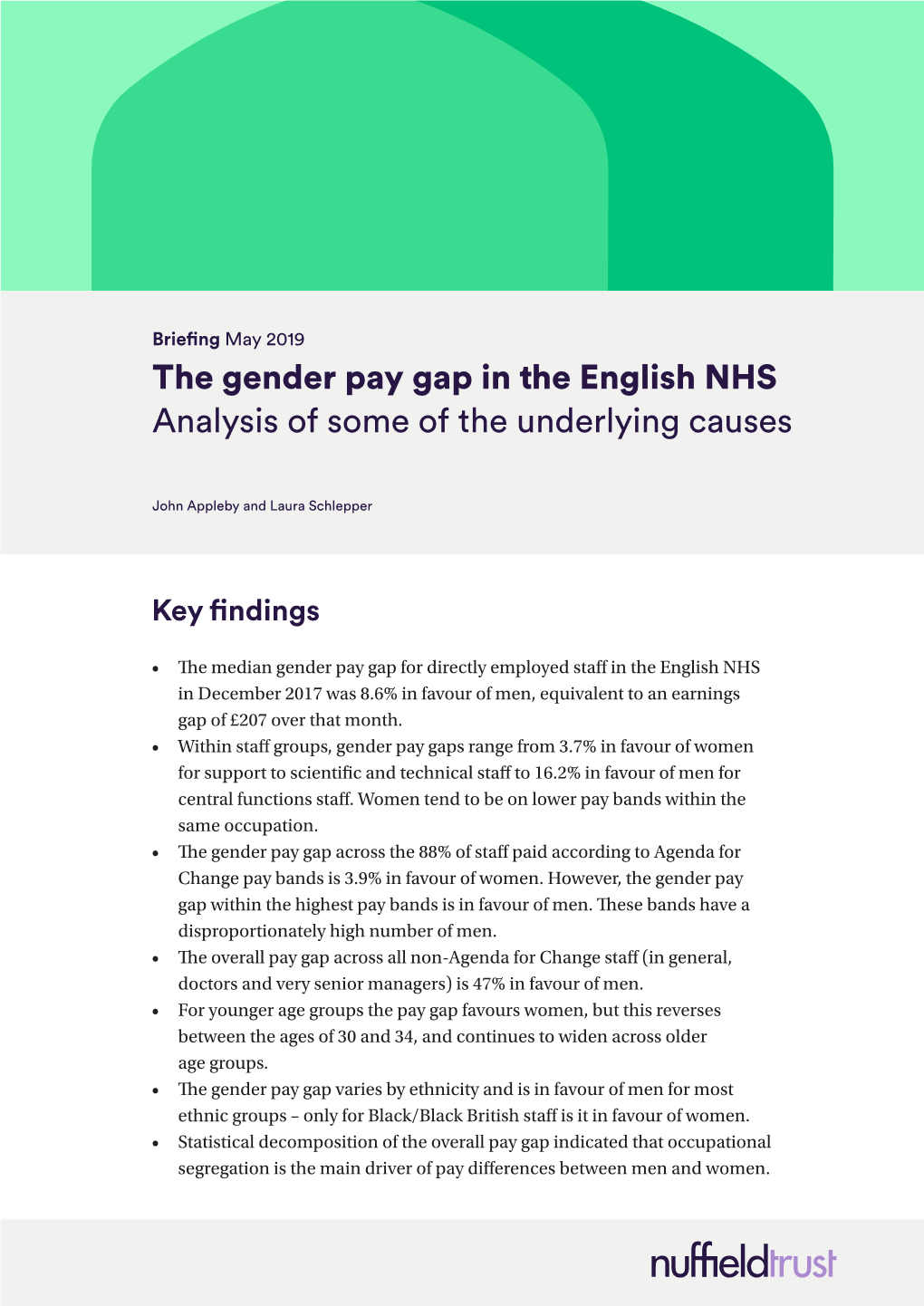 The Gender Pay Gap in the English NHS Analysis of Some of the Underlying Causes