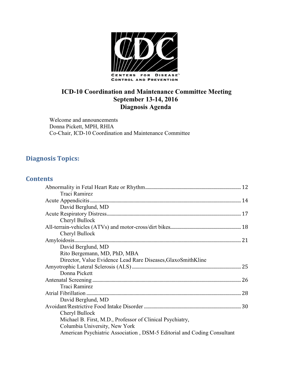 ICD-10-CM C&M September 2016 Diagnosis Agenda