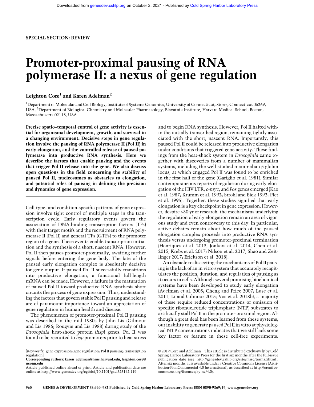 Promoter-Proximal Pausing of RNA Polymerase II: a Nexus of Gene Regulation