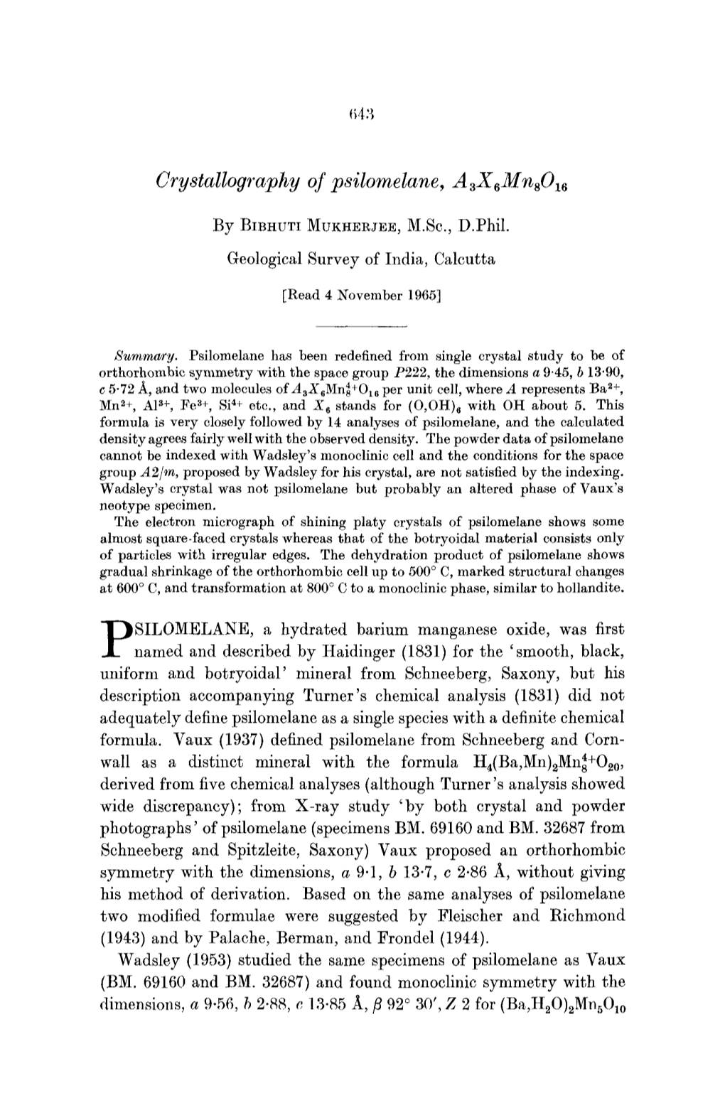 Crystallography of Psilomelane, a 3Xemns016