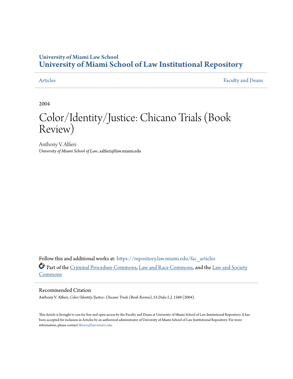 Color/Identity/Justice: Chicano Trials (Book Review) Anthony V