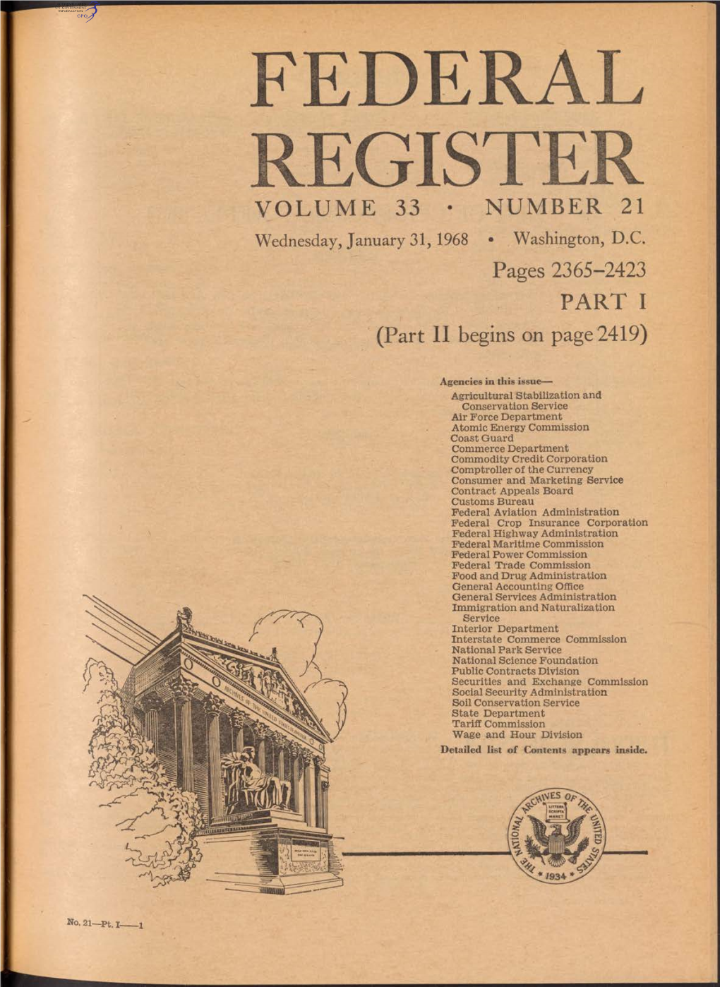 Federal Register Volume 33 • Number 21