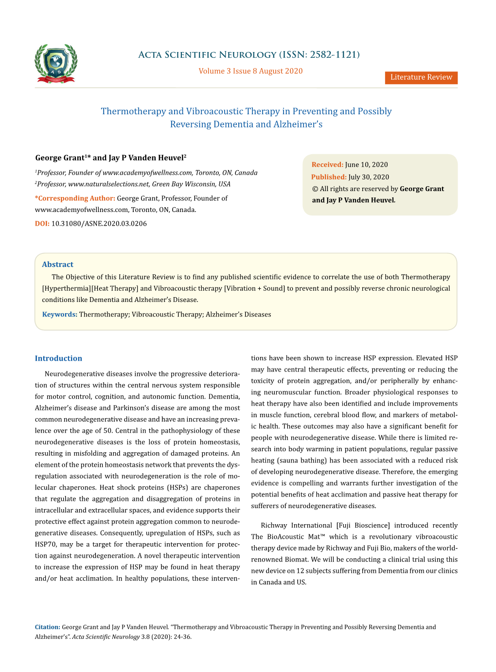 Thermotherapy and Vibroacoustic Therapy in Preventing and Possibly Reversing Dementia and Alzheimer's