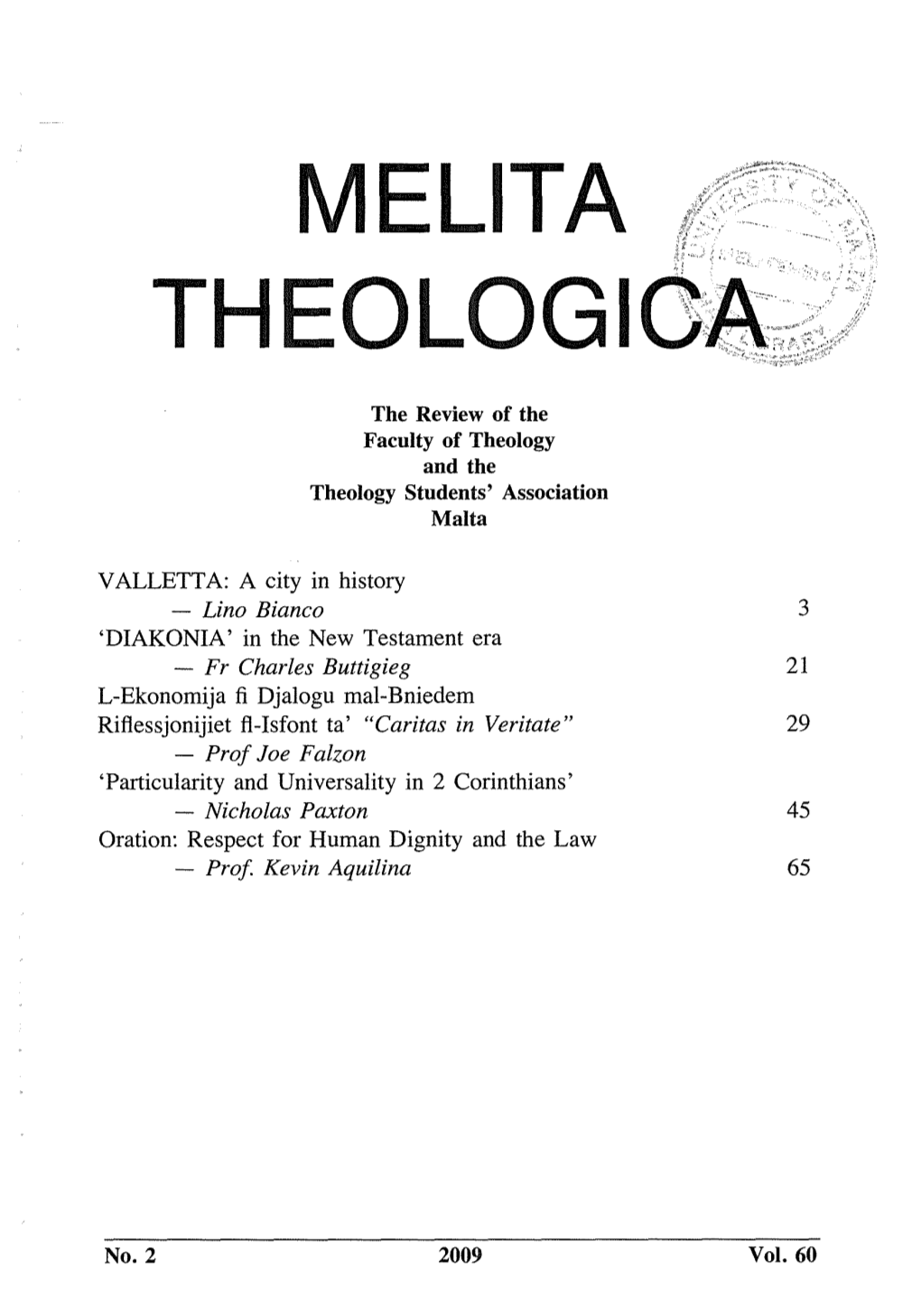 Melita Theologica Issn 1012-9588