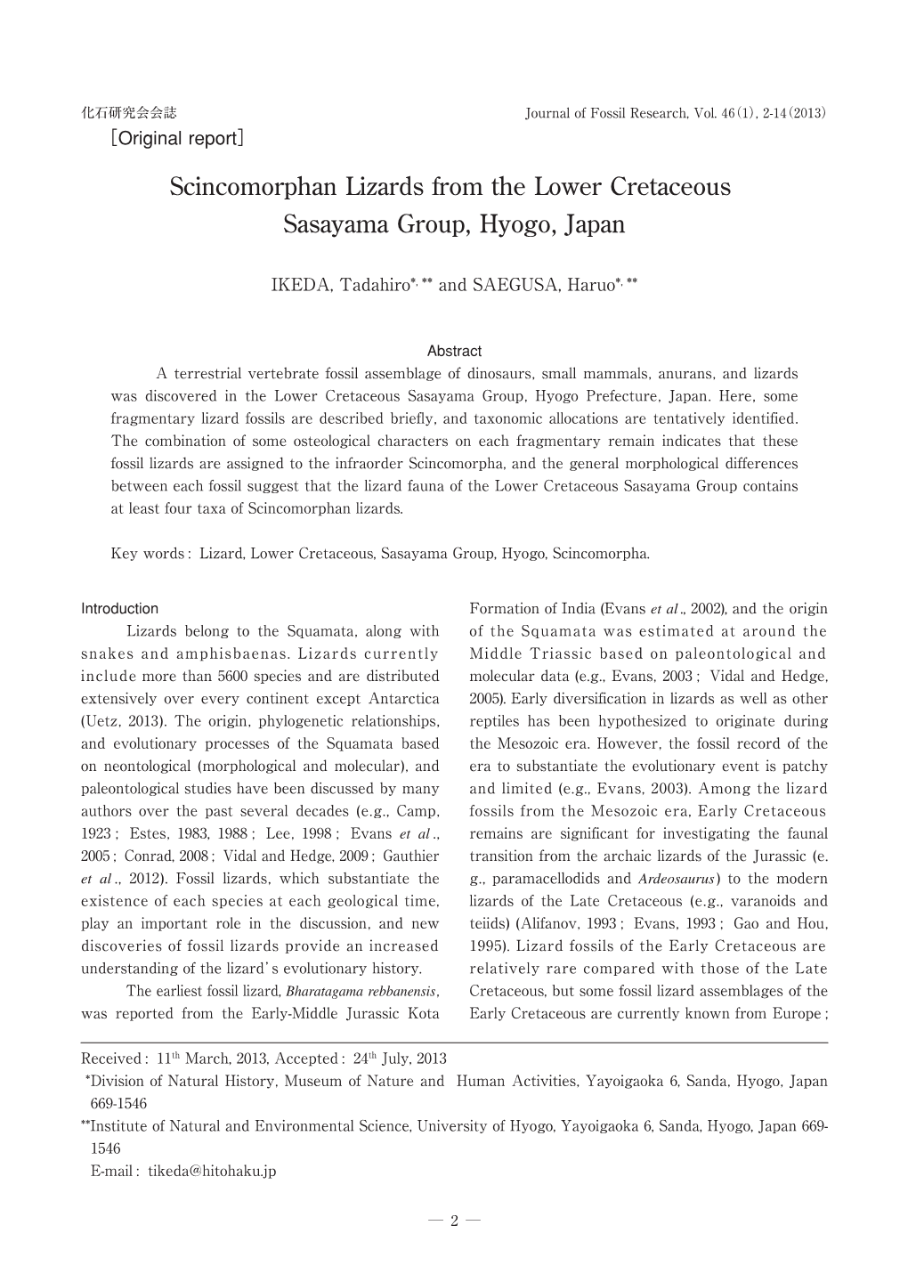 Scincomorphan Lizards from the Lower Cretaceous Sasayama Group, Hyogo, Japan