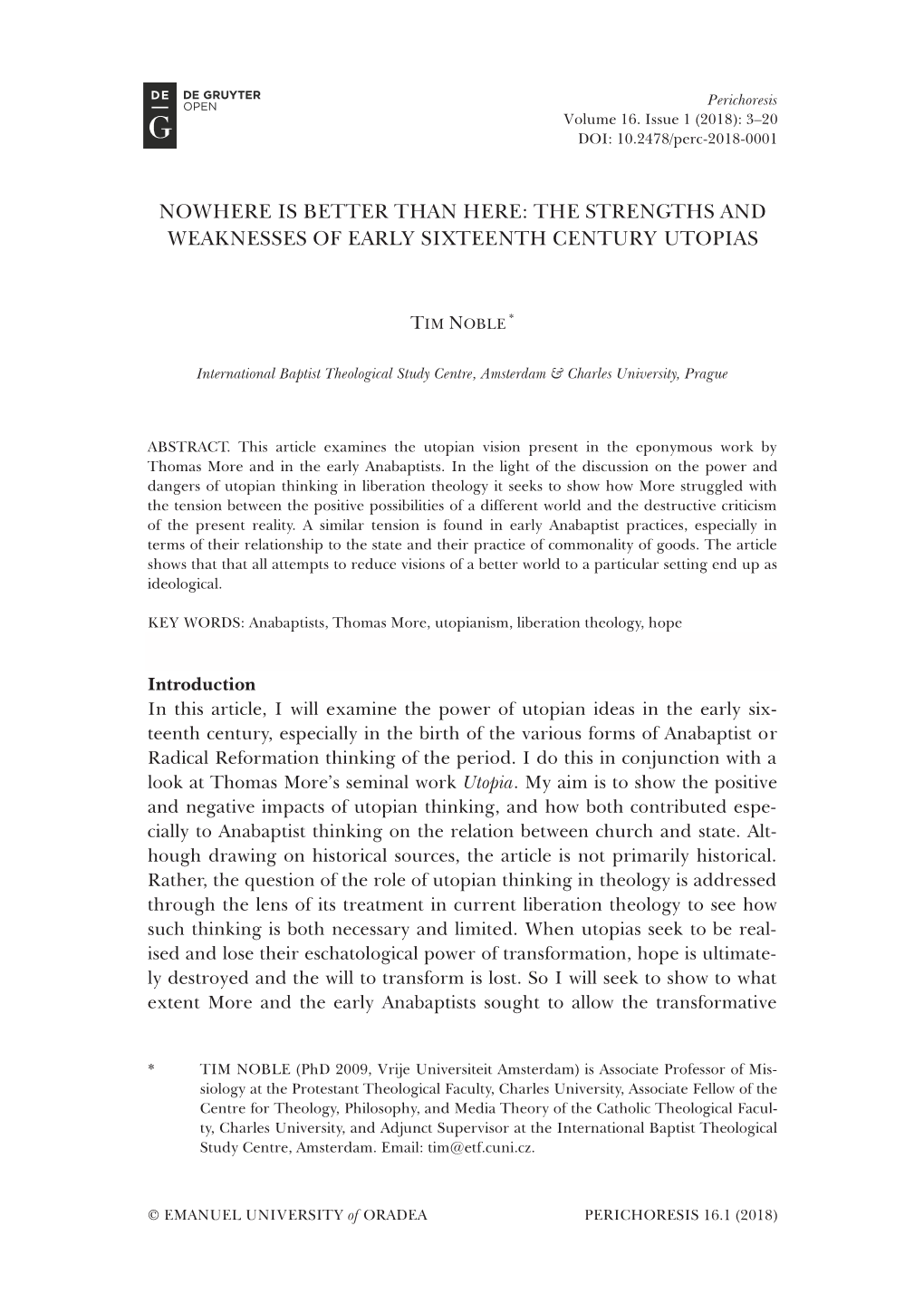 The Strengths and Weaknesses of Early Sixteenth Century Utopias