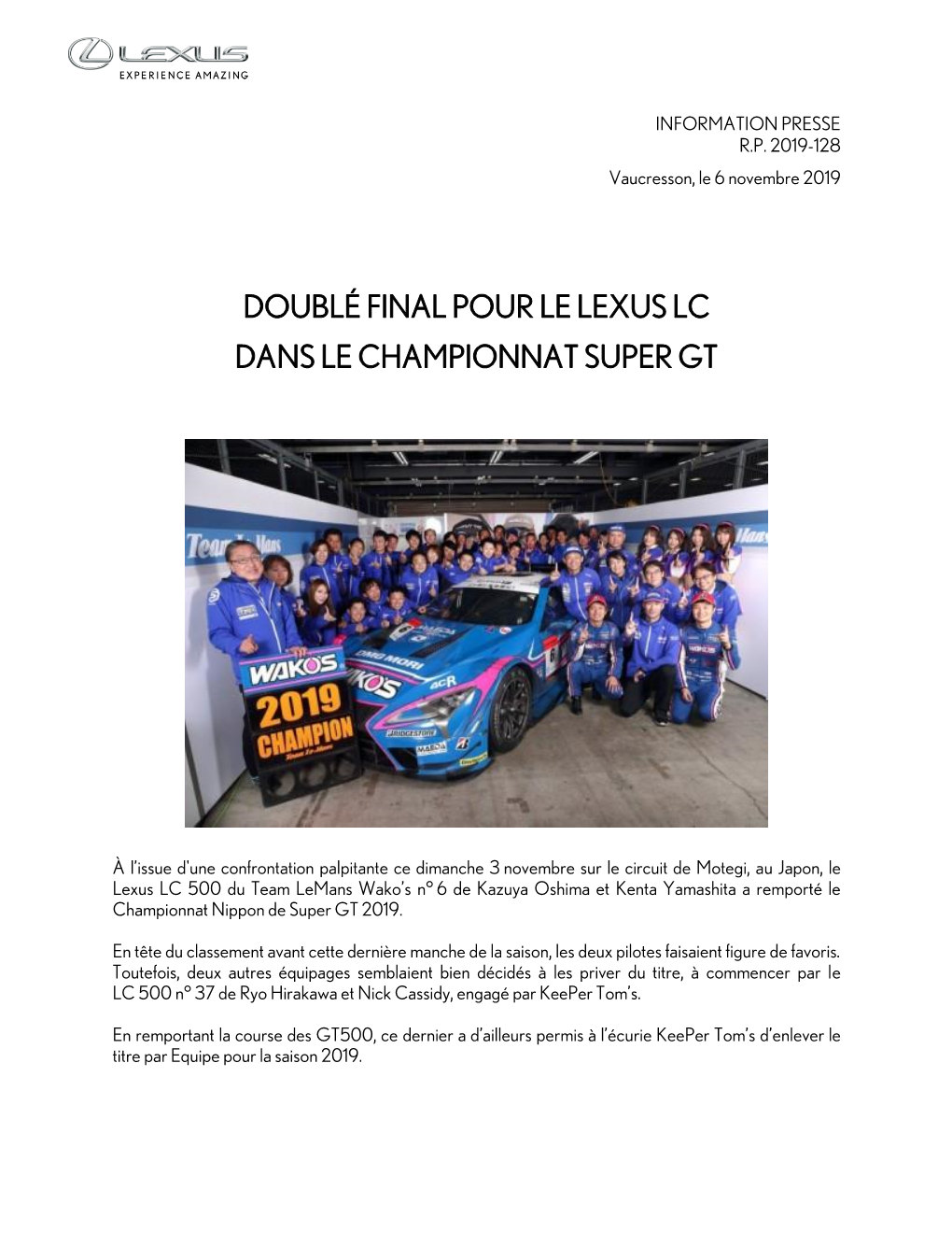 Doublé Final Pour Le Lexus Lc Dans Le Championnat Super Gt