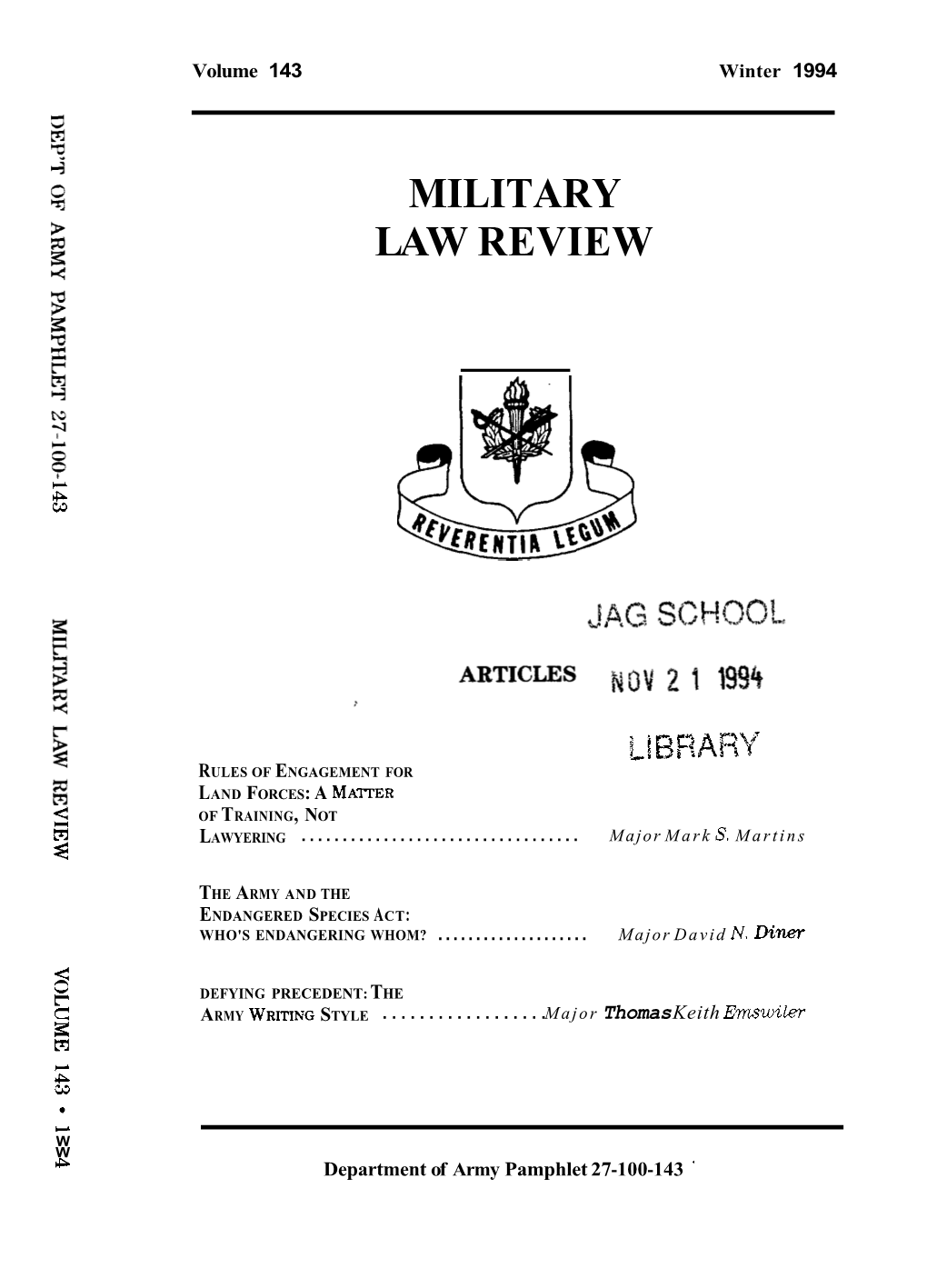 Military Law Review-Vol. 143