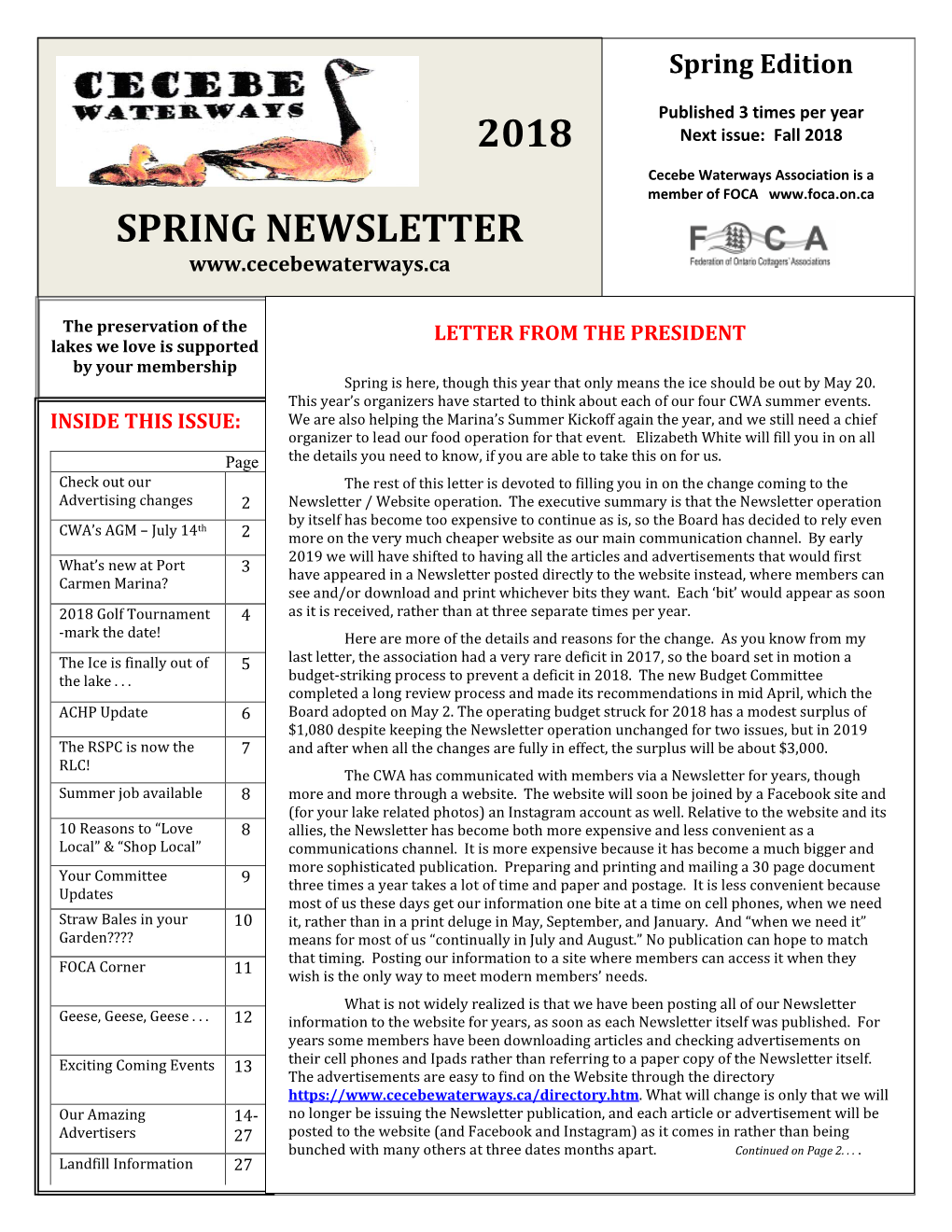 2018 Spring Newsletter