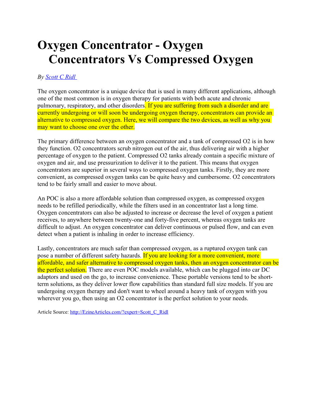 Oxygen Concentrator - Oxygen Concentrators Vs Compressed Oxygen