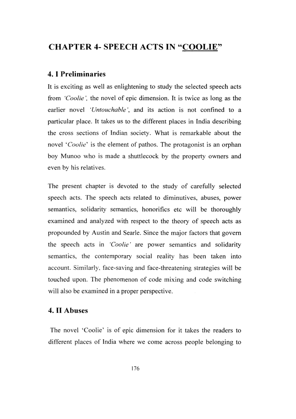 CHAPTER 4- SPEECH ACTS in "COOIJE" 4.1 Preliminaries 4. II