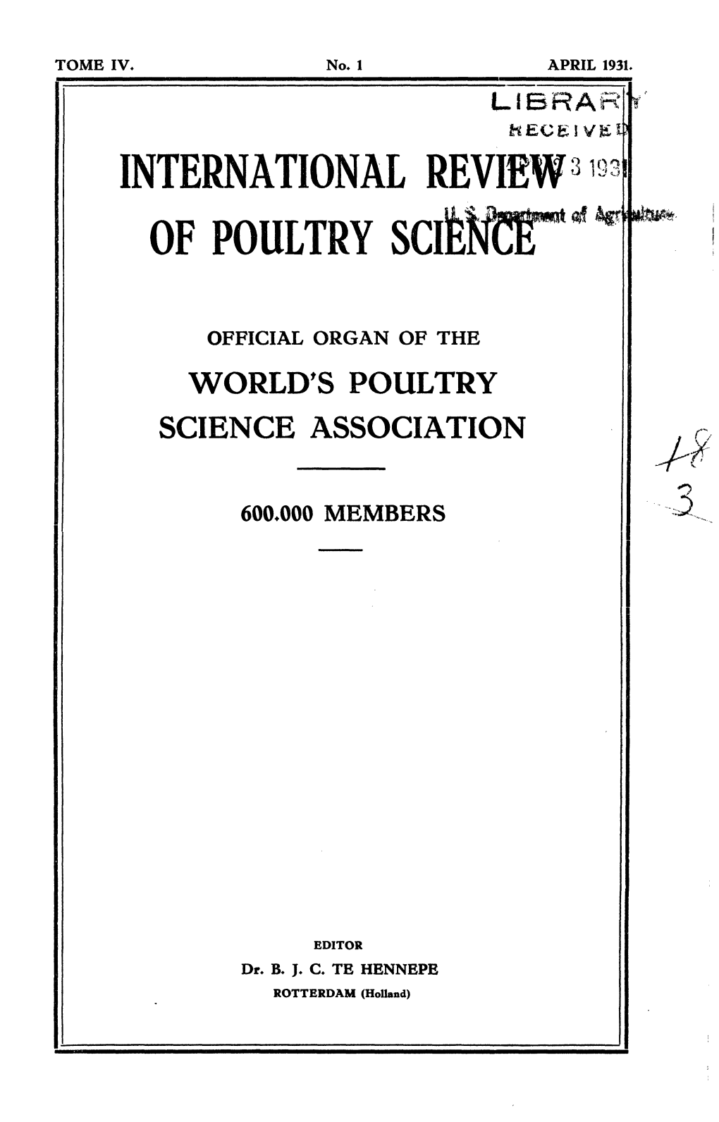 International Review^'-^? of Poultry Scié