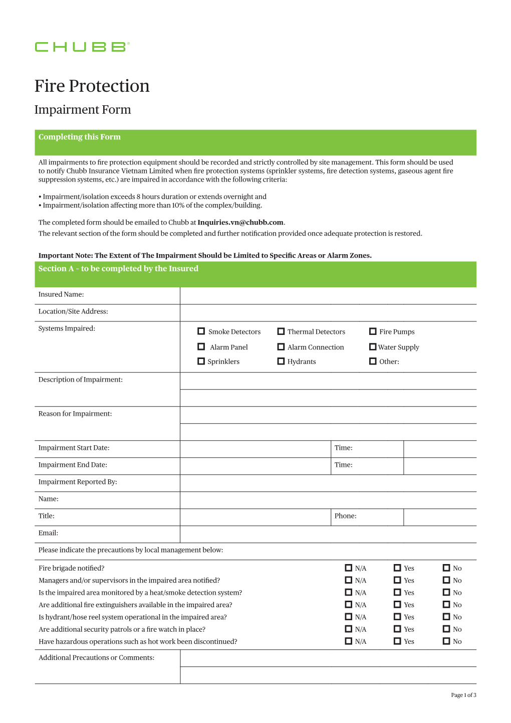 Fire Protection Impairment Form