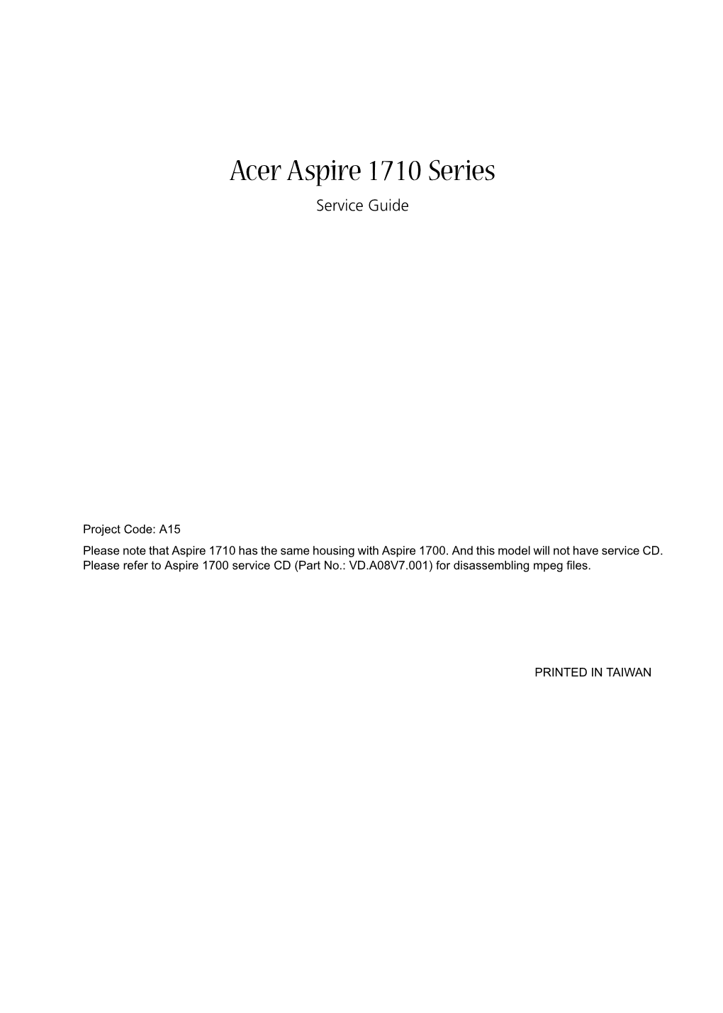 Acer Aspire 1710 Series Service Guide