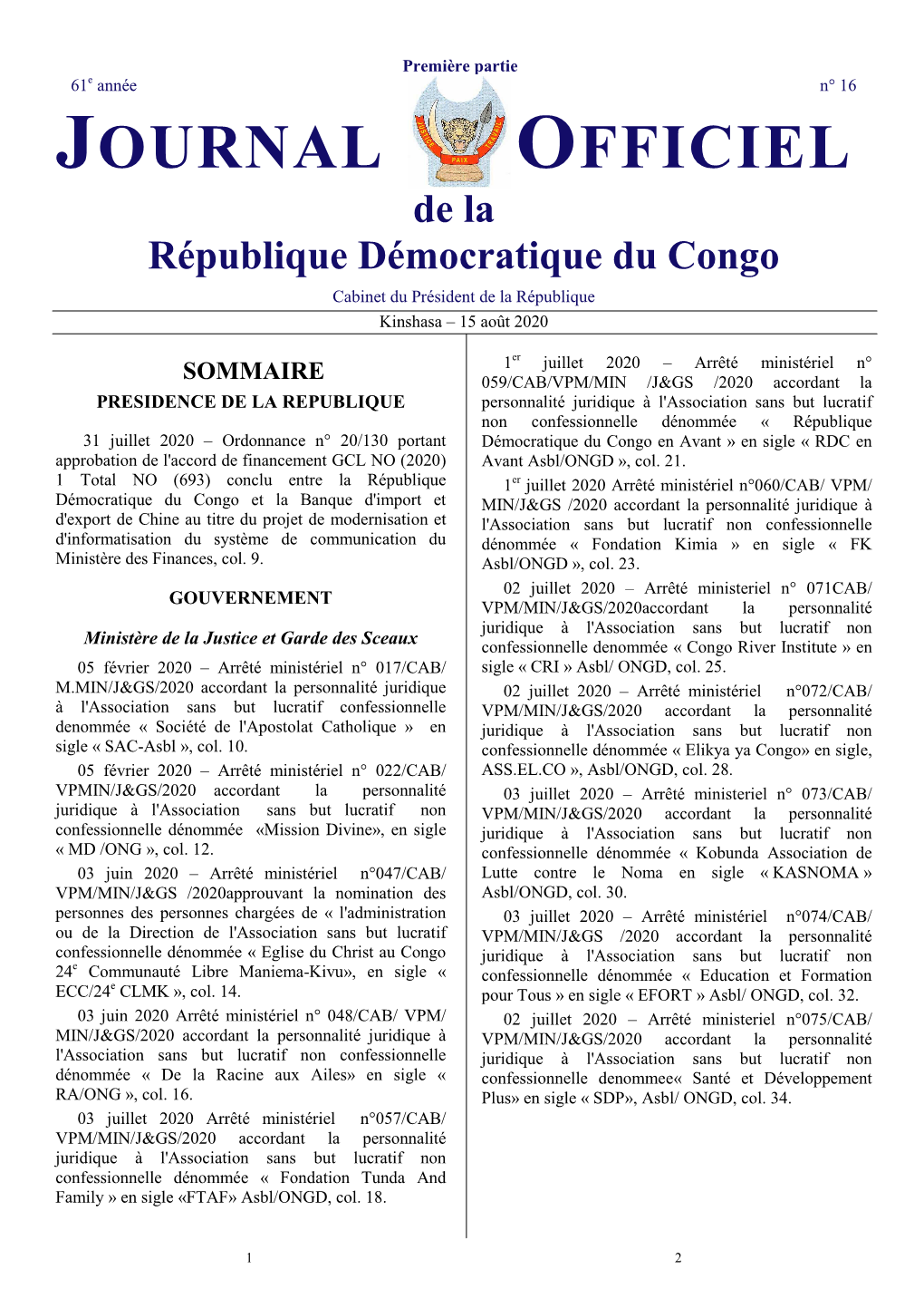 J.O. N° 16-I Du 15 Aout 2020-A4