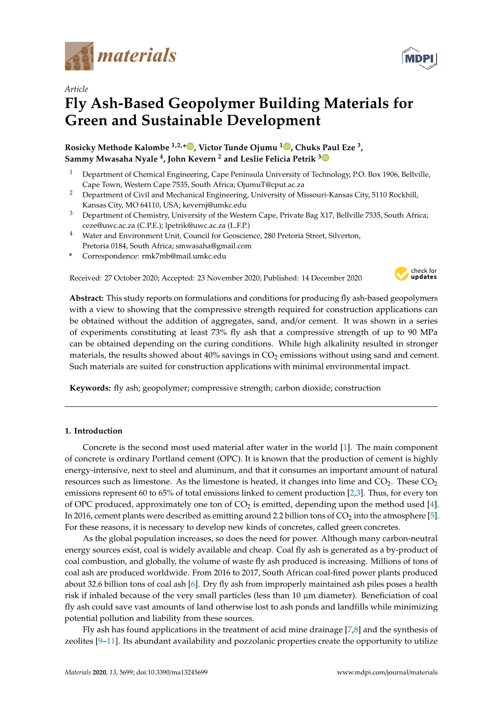Fly Ash-Based Geopolymer Building Materials for Green and Sustainable Development