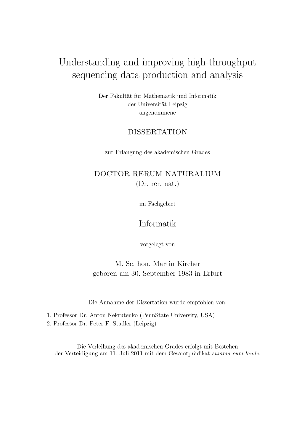 Phd Thesis by Martin Kircher