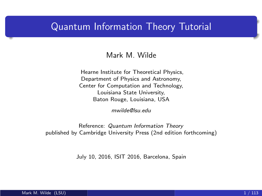 Quantum Information Theory Tutorial