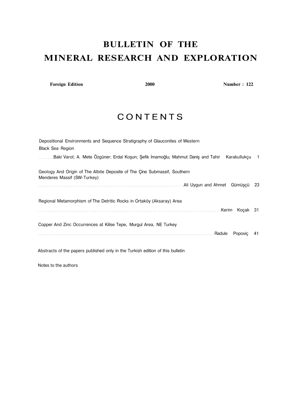 Bulletin of the Mineral Research and Exploration