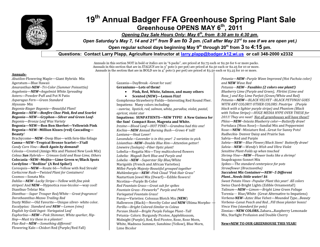 Badger High School Greenhouse---1999 FFA Spring