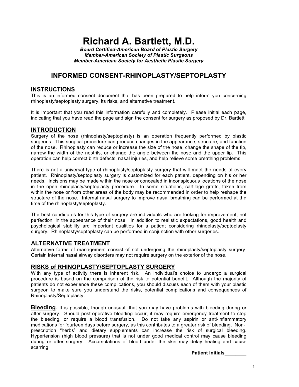 Rhinoplasty with Septoplasty Consent Form