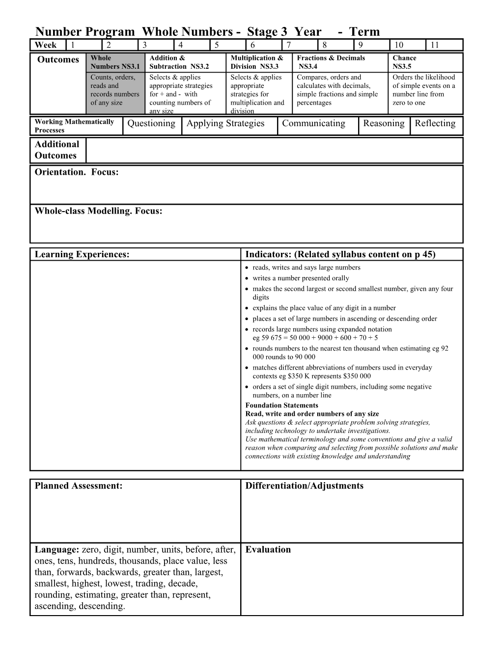 Number Program Addition & Subtraction - Stage 3 Year - Term