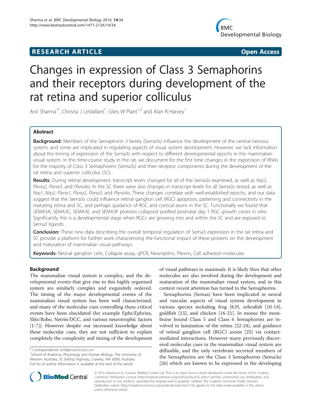 Changes in Expression of Class 3 Semaphorins and Their Receptors During Development of the Rat Retina and Superior Colliculus