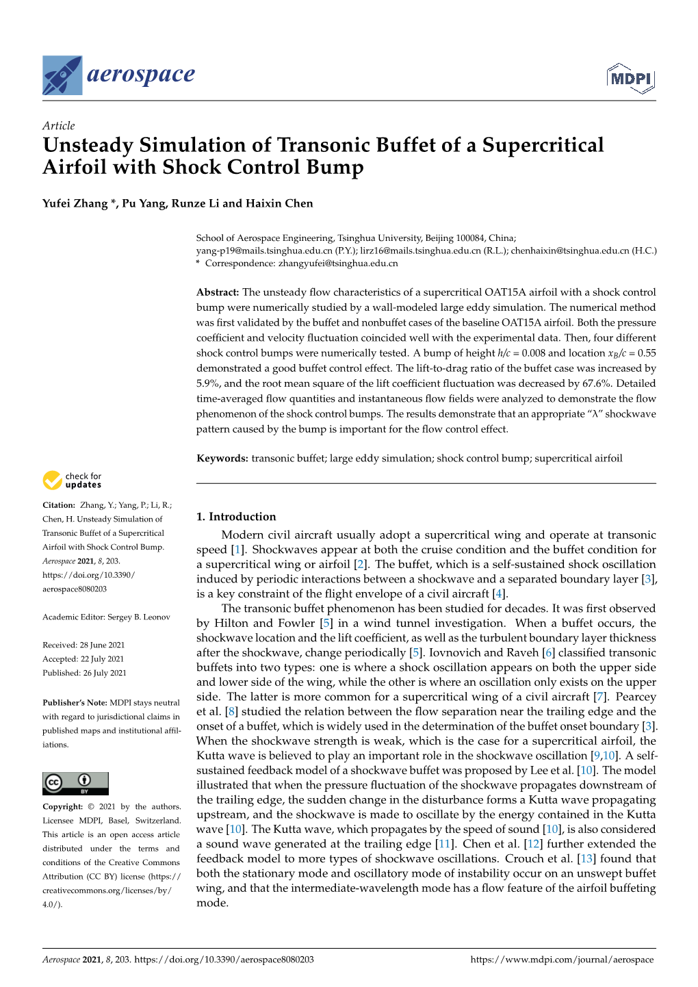 Unsteady Simulation of Transonic Buffet of a Supercritical Airfoil with Shock Control Bump