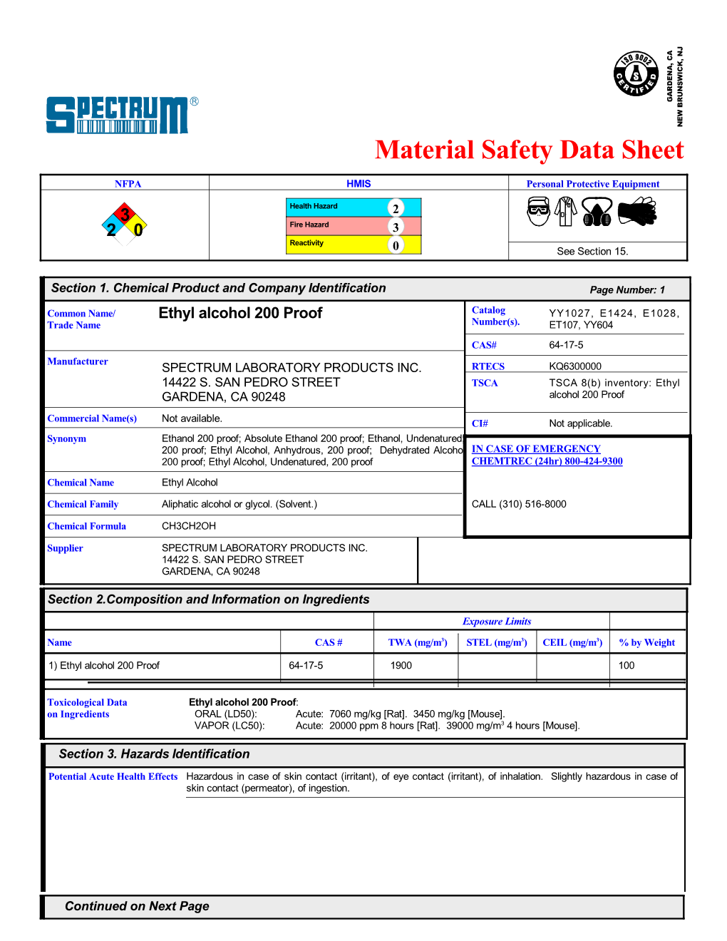 Material Safety Data Sheet