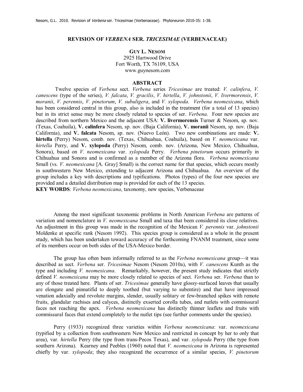 Revision of Verbena Ser. Tricesimae (Verbenaceae)