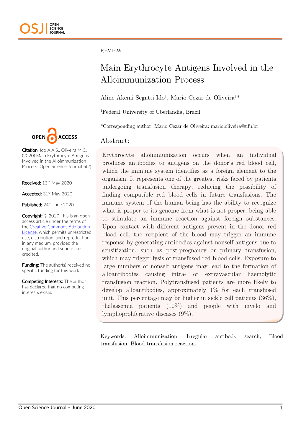 Main Erythrocyte Antigens Involved in the Alloimmunization Process