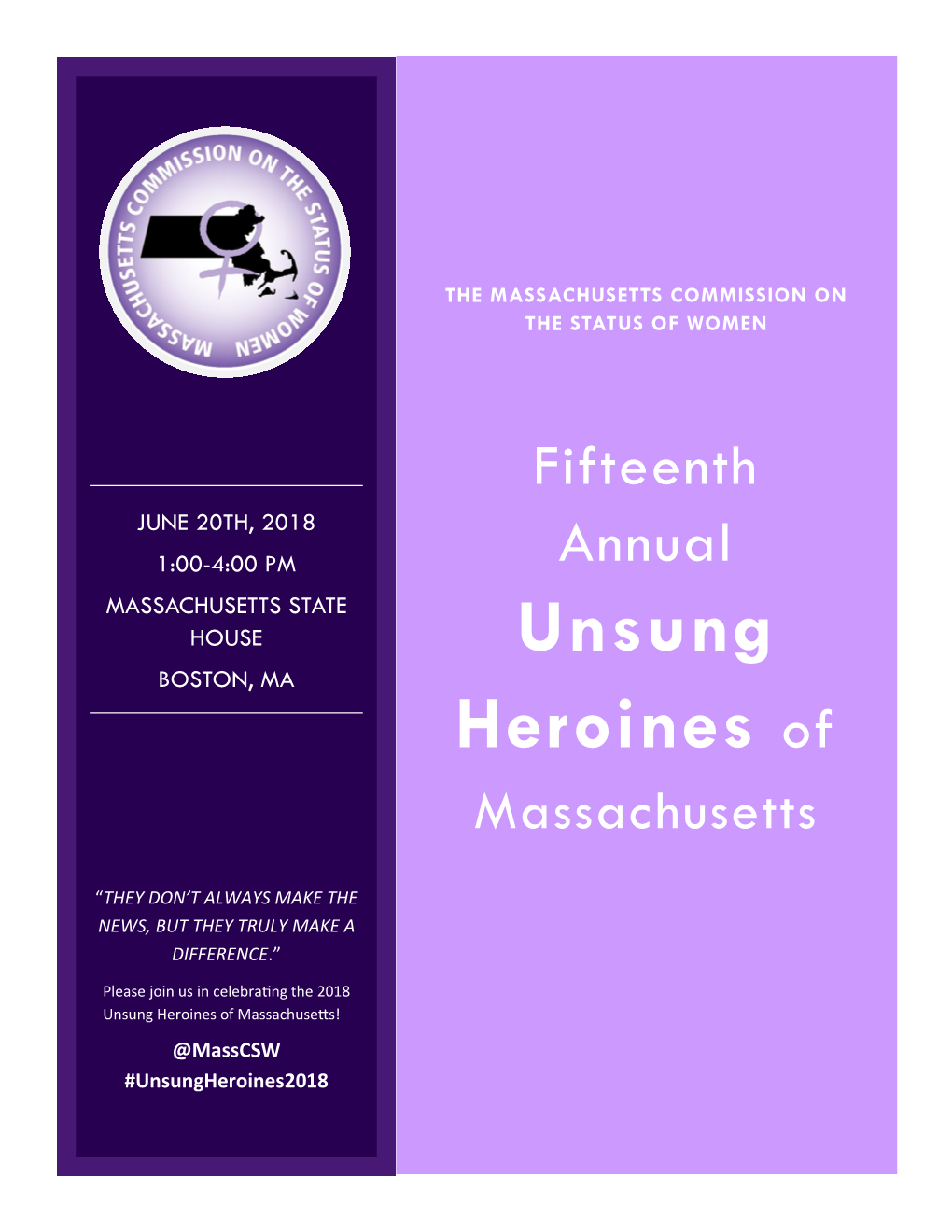 Unsung Heroines of Massachusetts! @Masscsw #Unsungheroines2018
