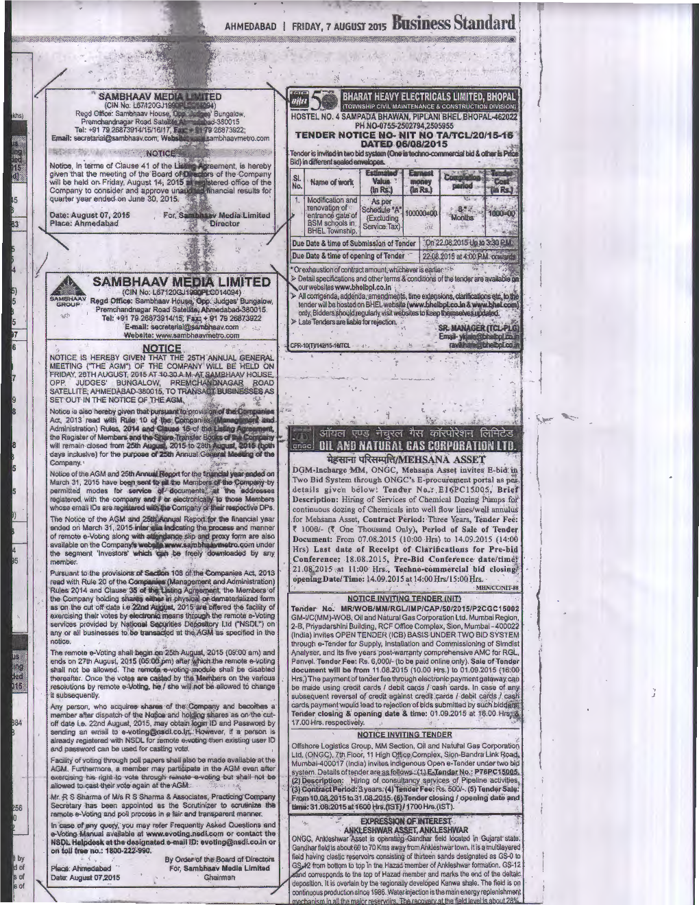 Newspaper Notice 25Th AGM 2015 Â
