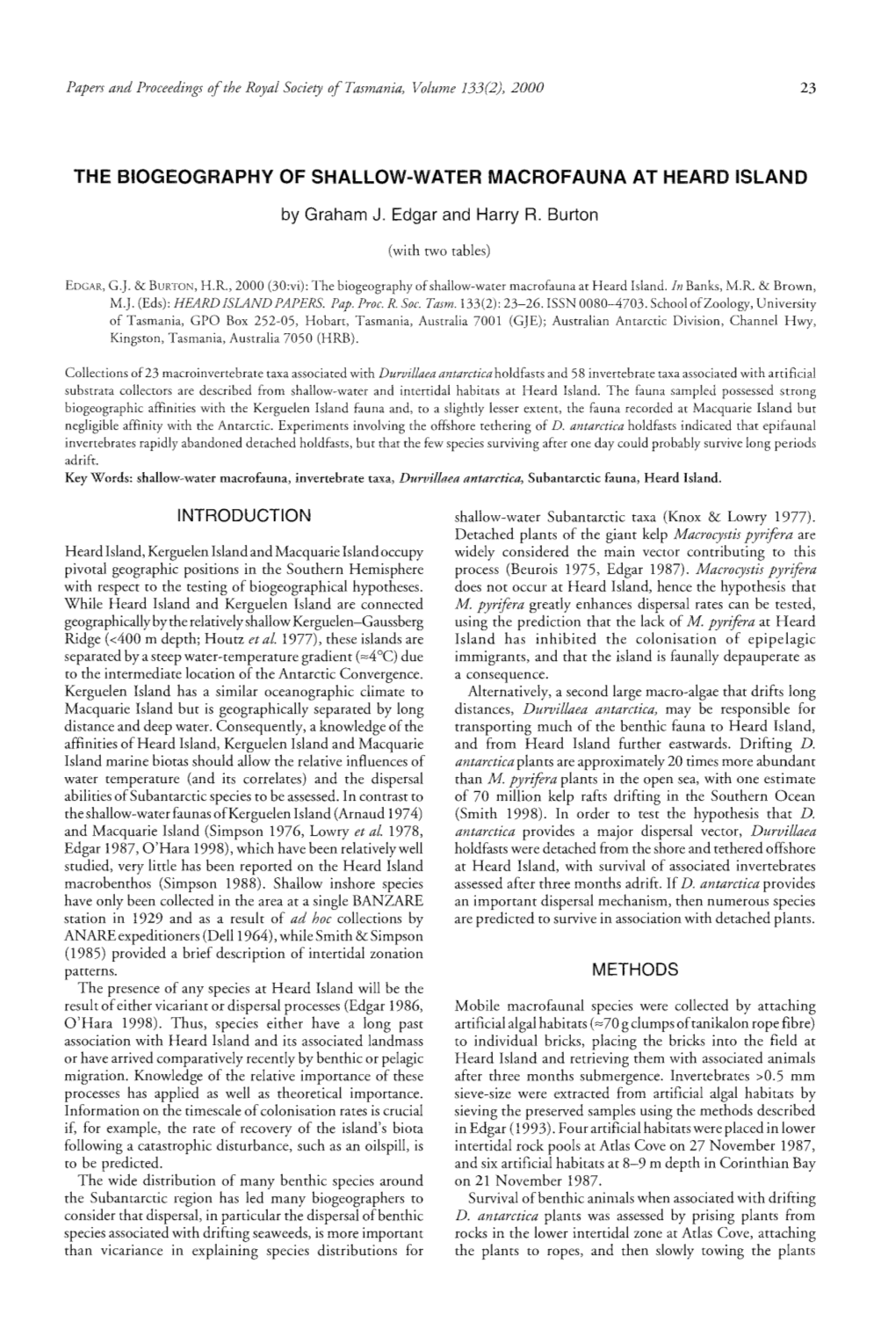 The Biogeography of Shallow-Water Macrofauna Heard Island