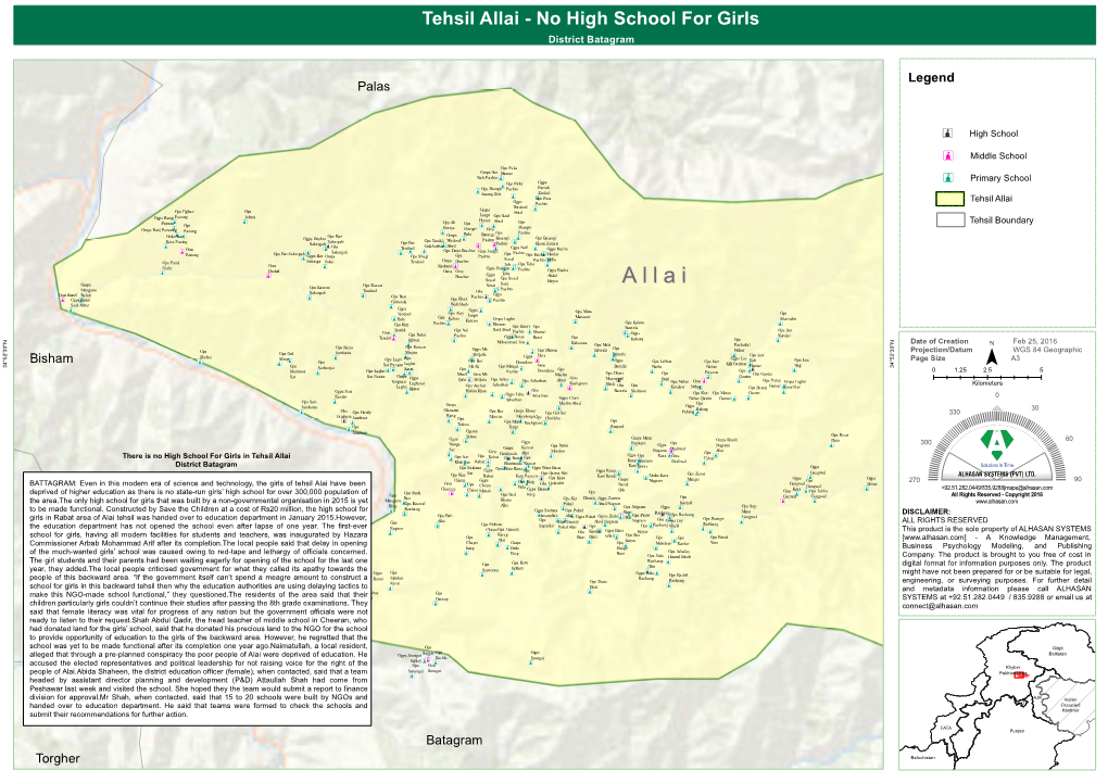 Tehsil Allai - No High School for Girls District Batagram