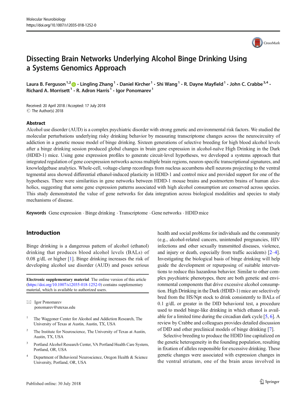 Dissecting Brain Networks Underlying Alcohol Binge Drinking Using a Systems Genomics Approach