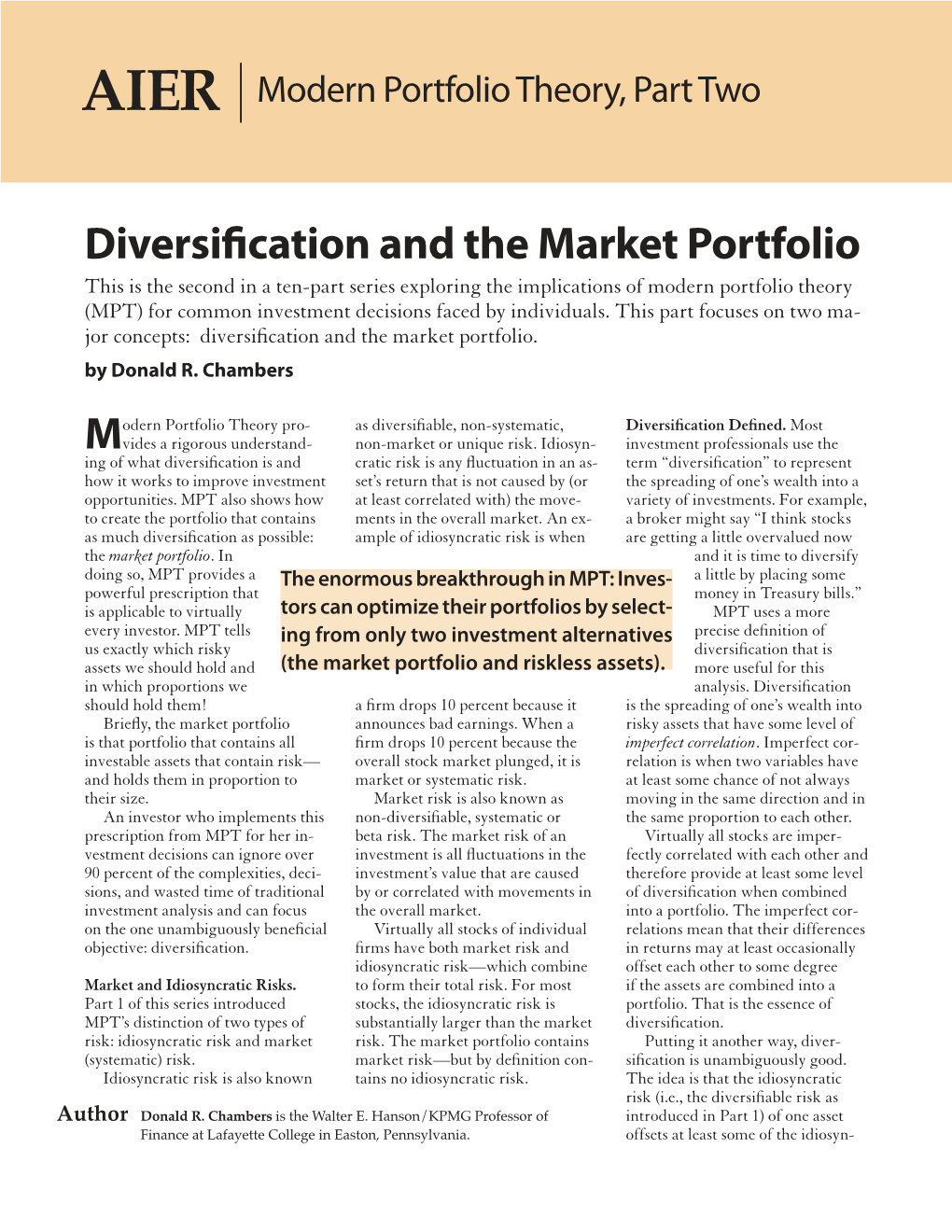 Diversification and the Market Portfolio