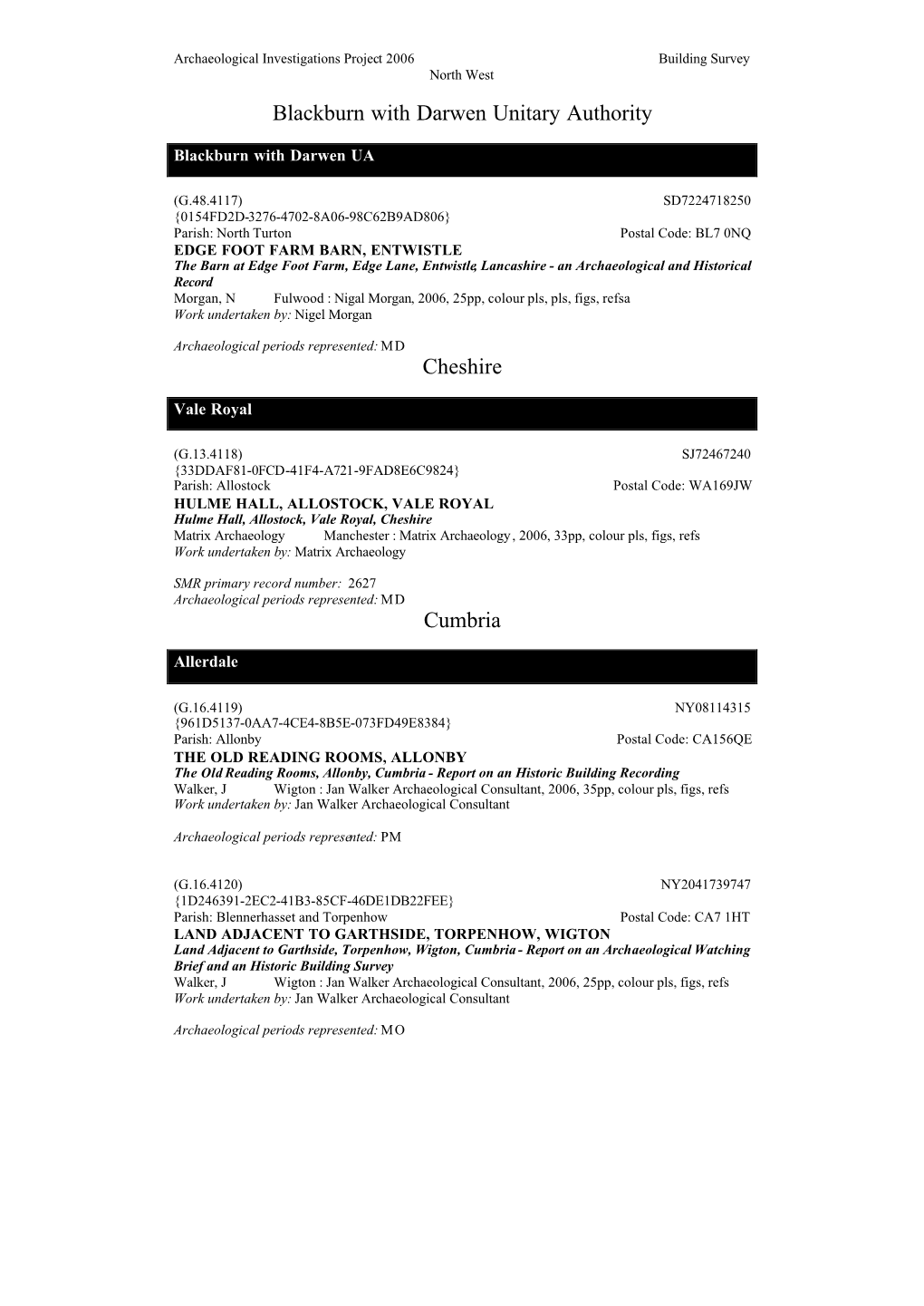 Blackburn with Darwen Unitary Authority Cheshire Cumbria