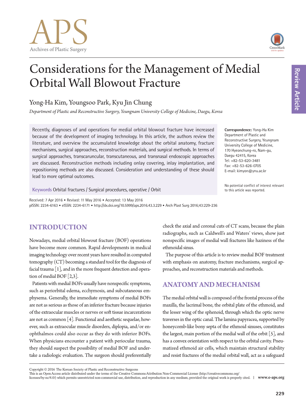 Considerations for the Management of Medial Orbital Wall Blowout Fracture