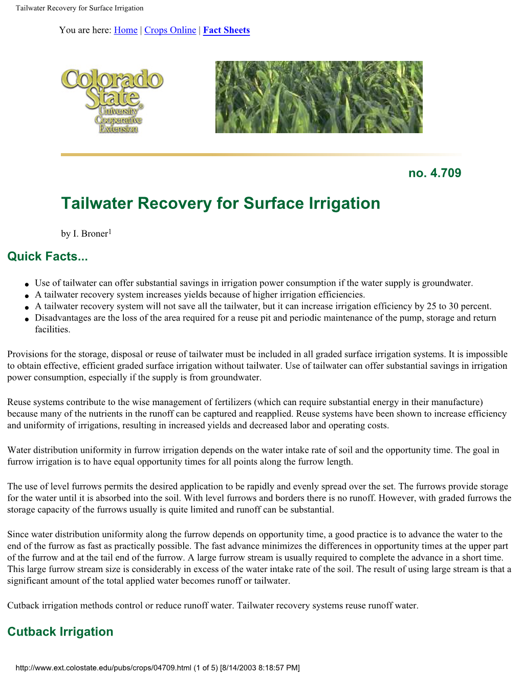 Tailwater Recovery for Surface Irrigation
