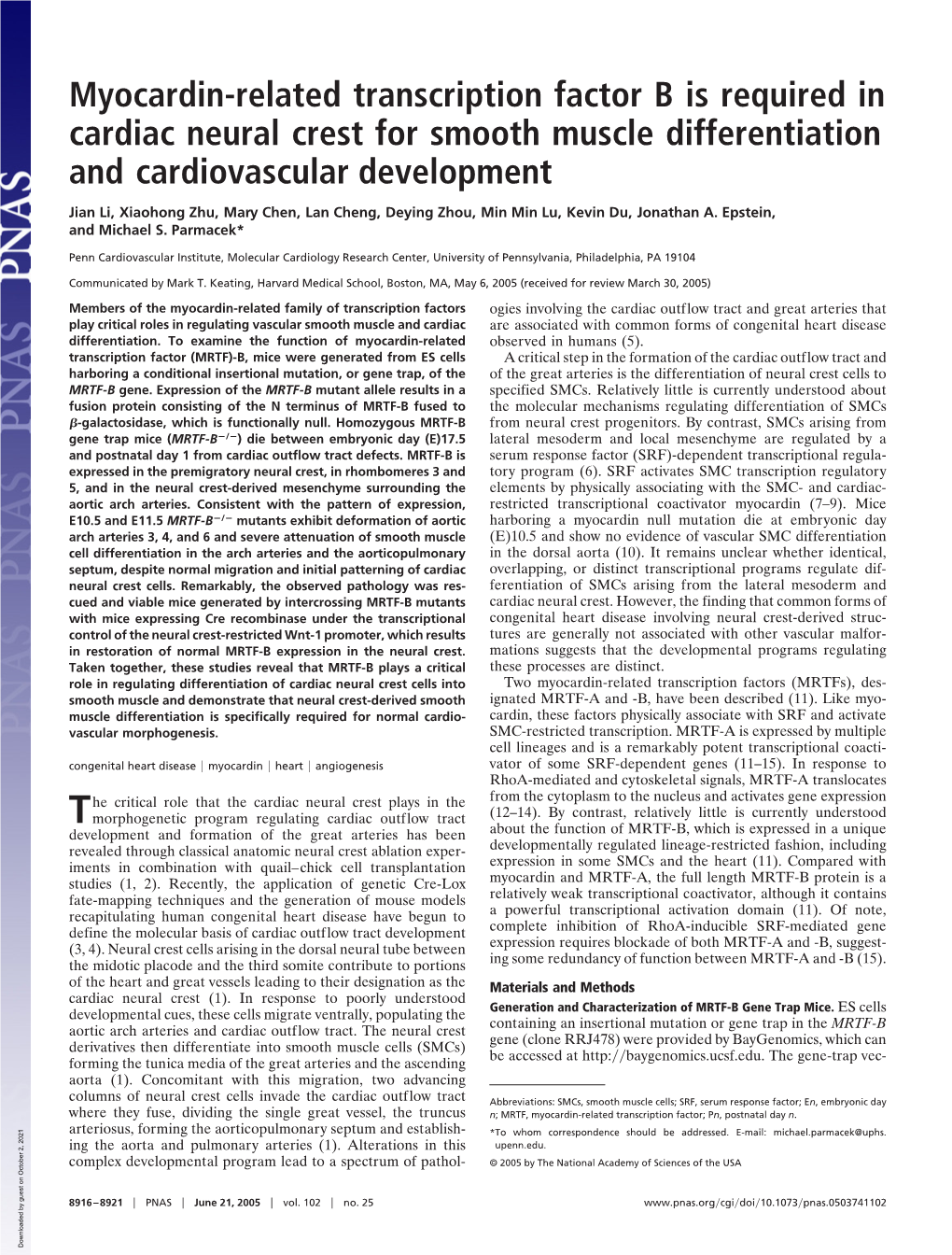 Myocardin-Related Transcription Factor B Is Required in Cardiac Neural Crest for Smooth Muscle Differentiation and Cardiovascular Development