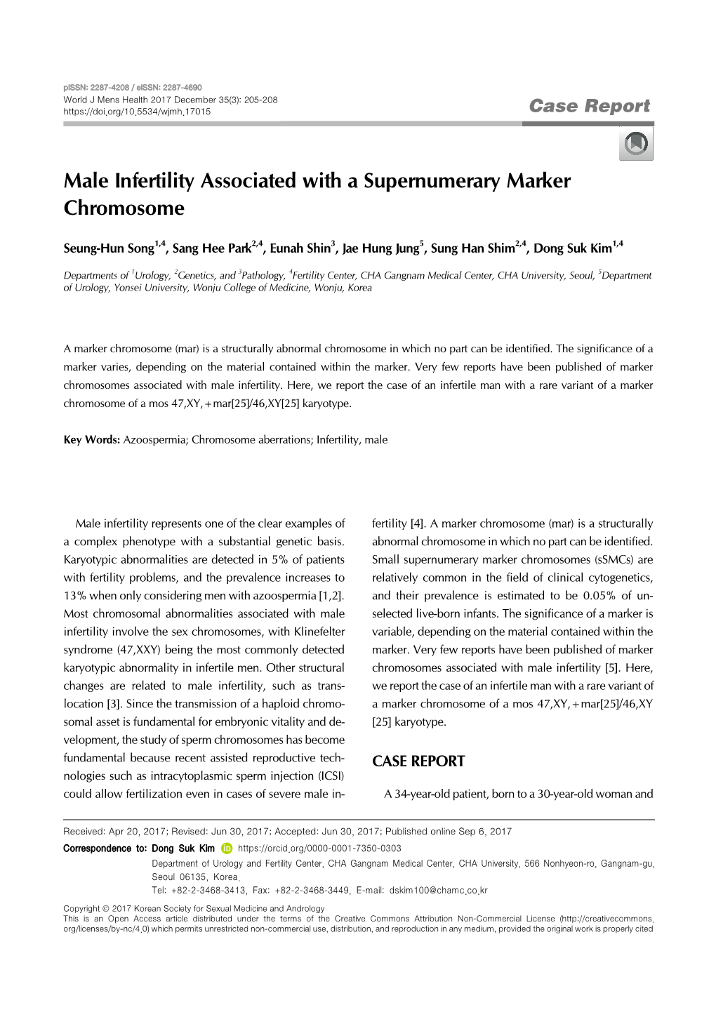 Male Infertility Associated with a Supernumerary Marker Chromosome