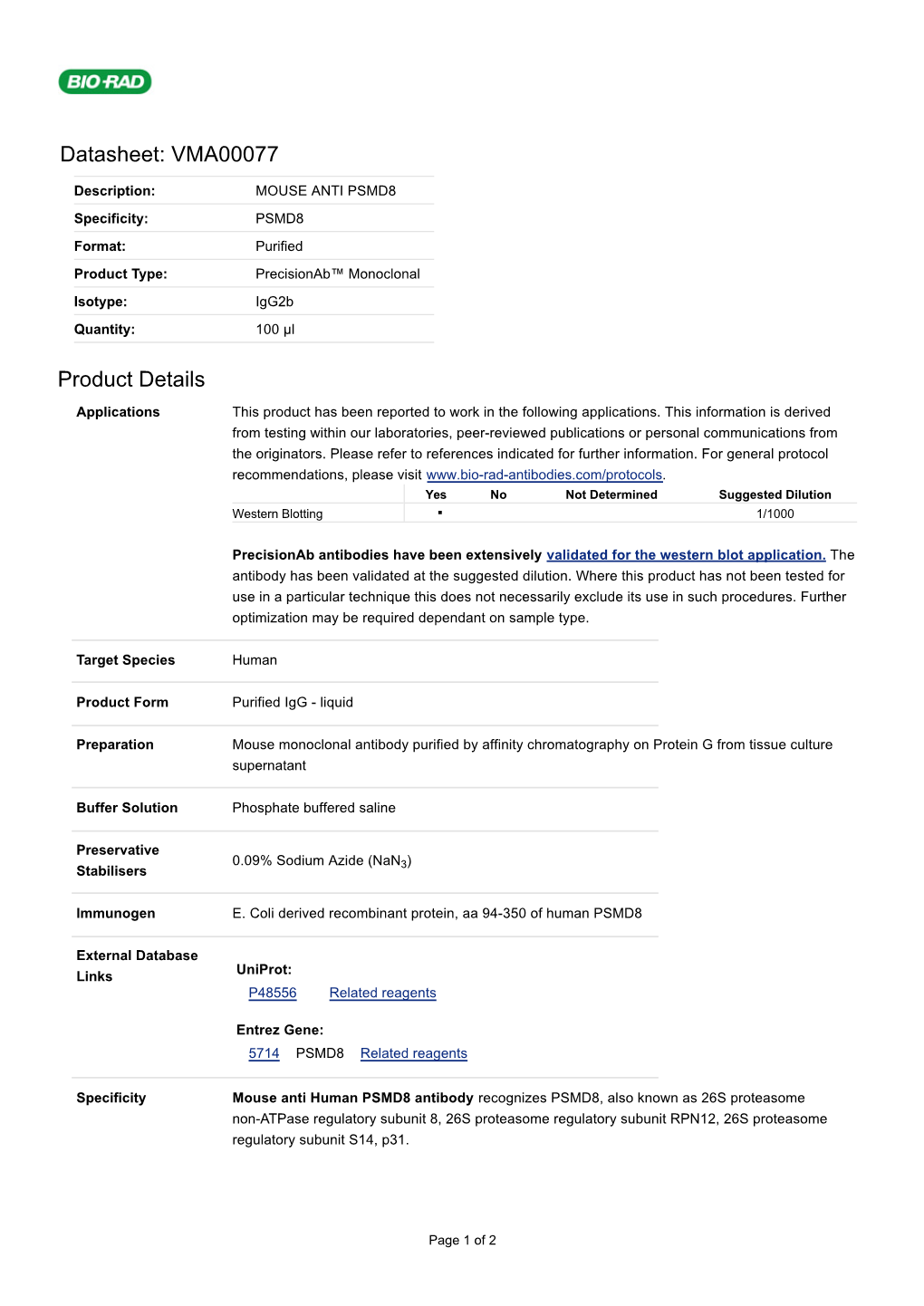 Datasheet: VMA00077 Product Details