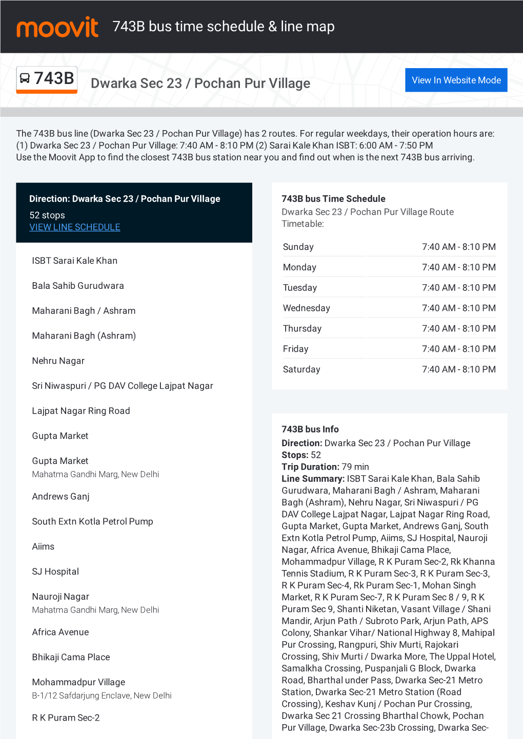 743B Bus Time Schedule & Line Route