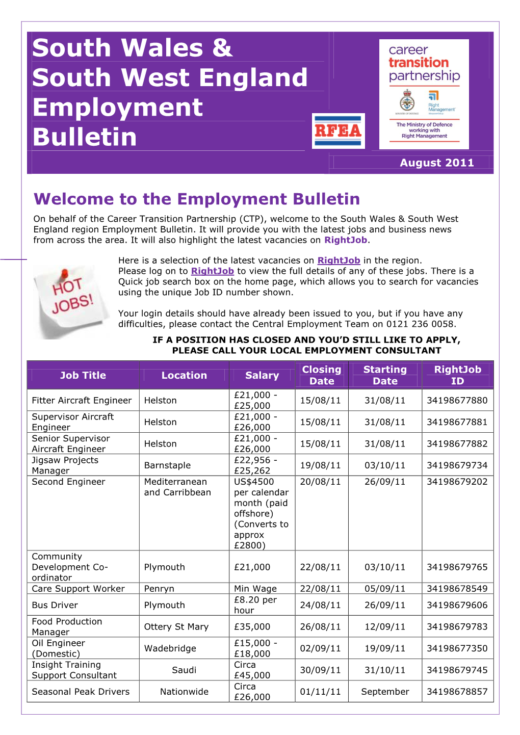 South Wales & South West England Employment Bulletin