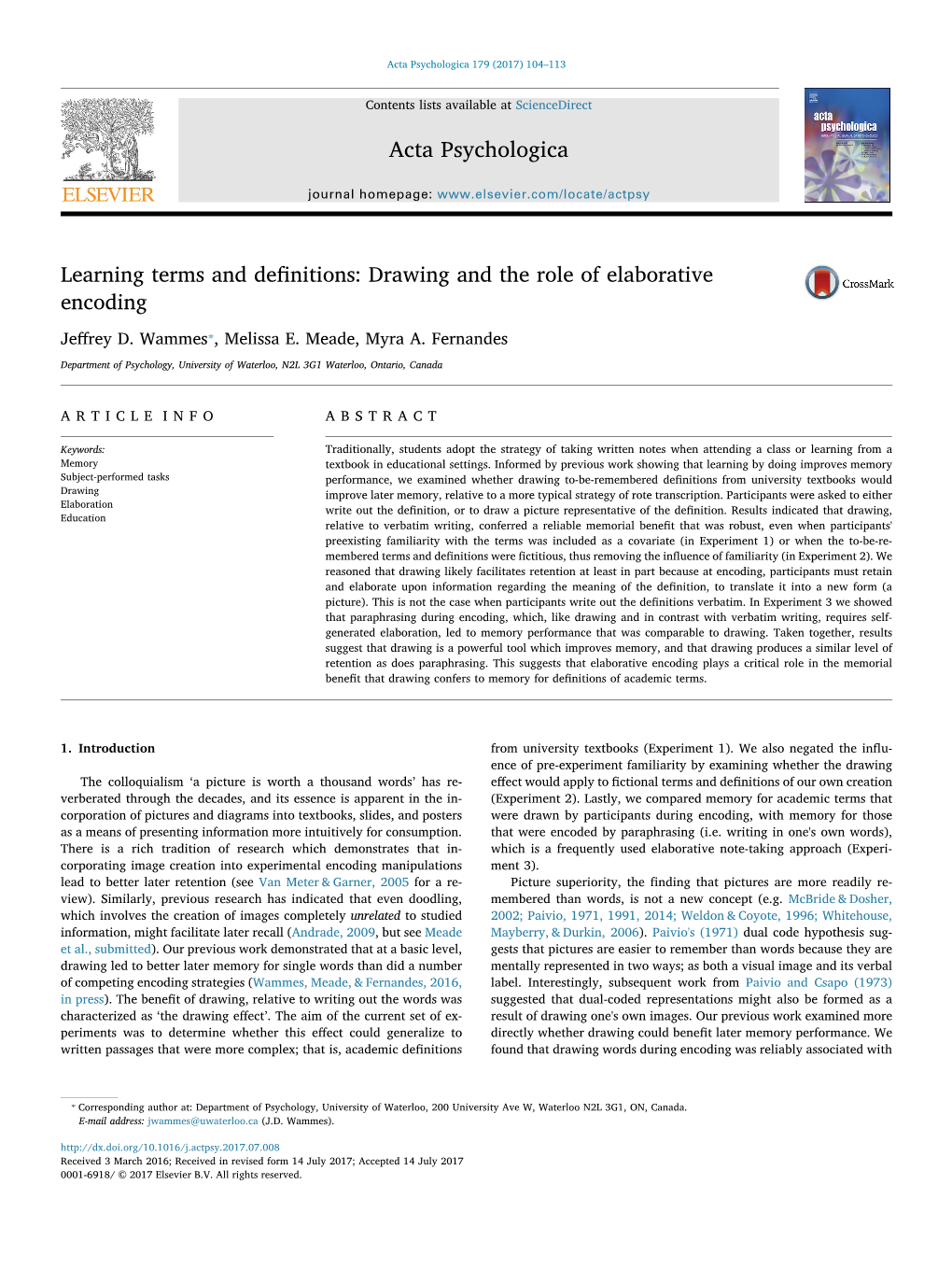 Drawing and the Role of Elaborative Encoding