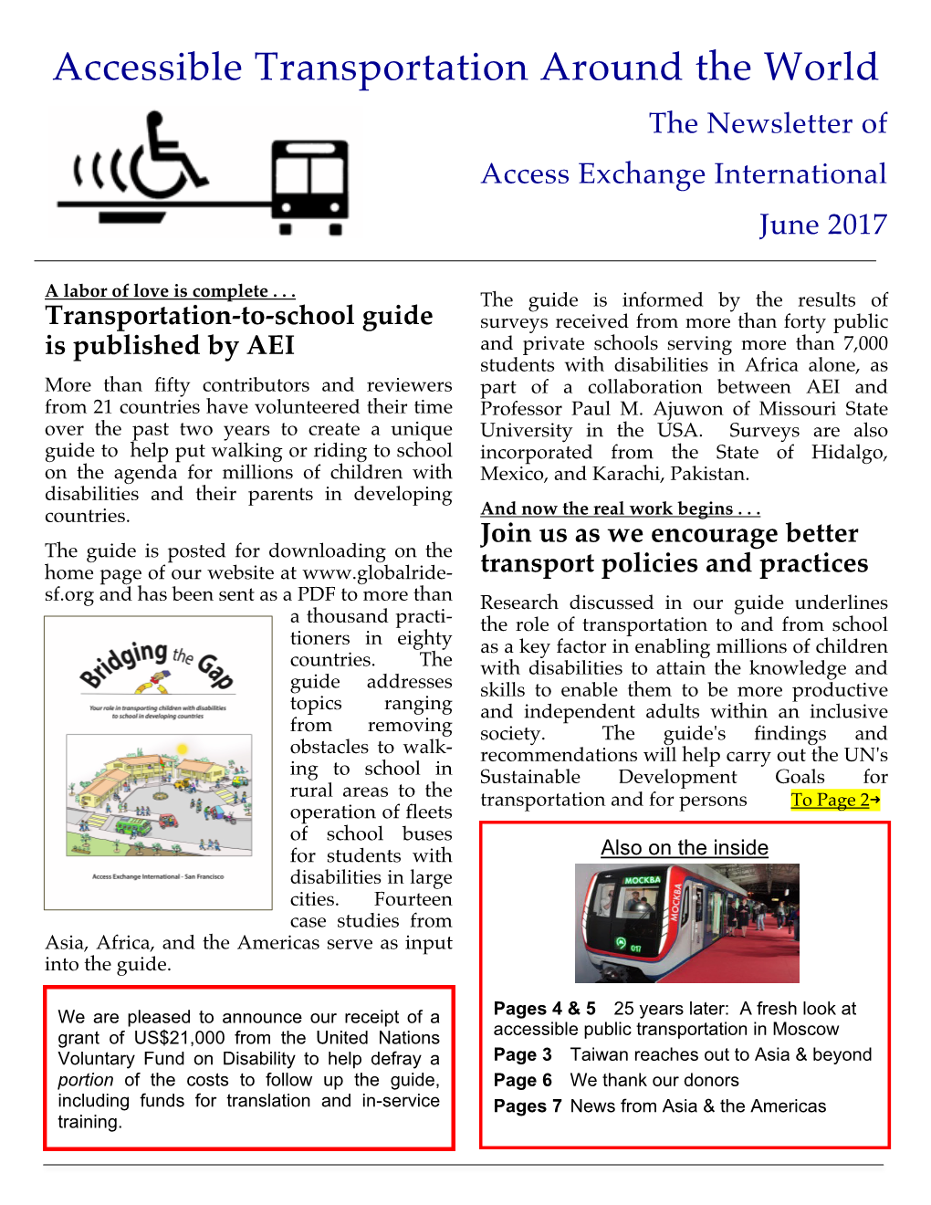 Accessible Transportation Around the World the Newsletter of Access Exchange International June 2017