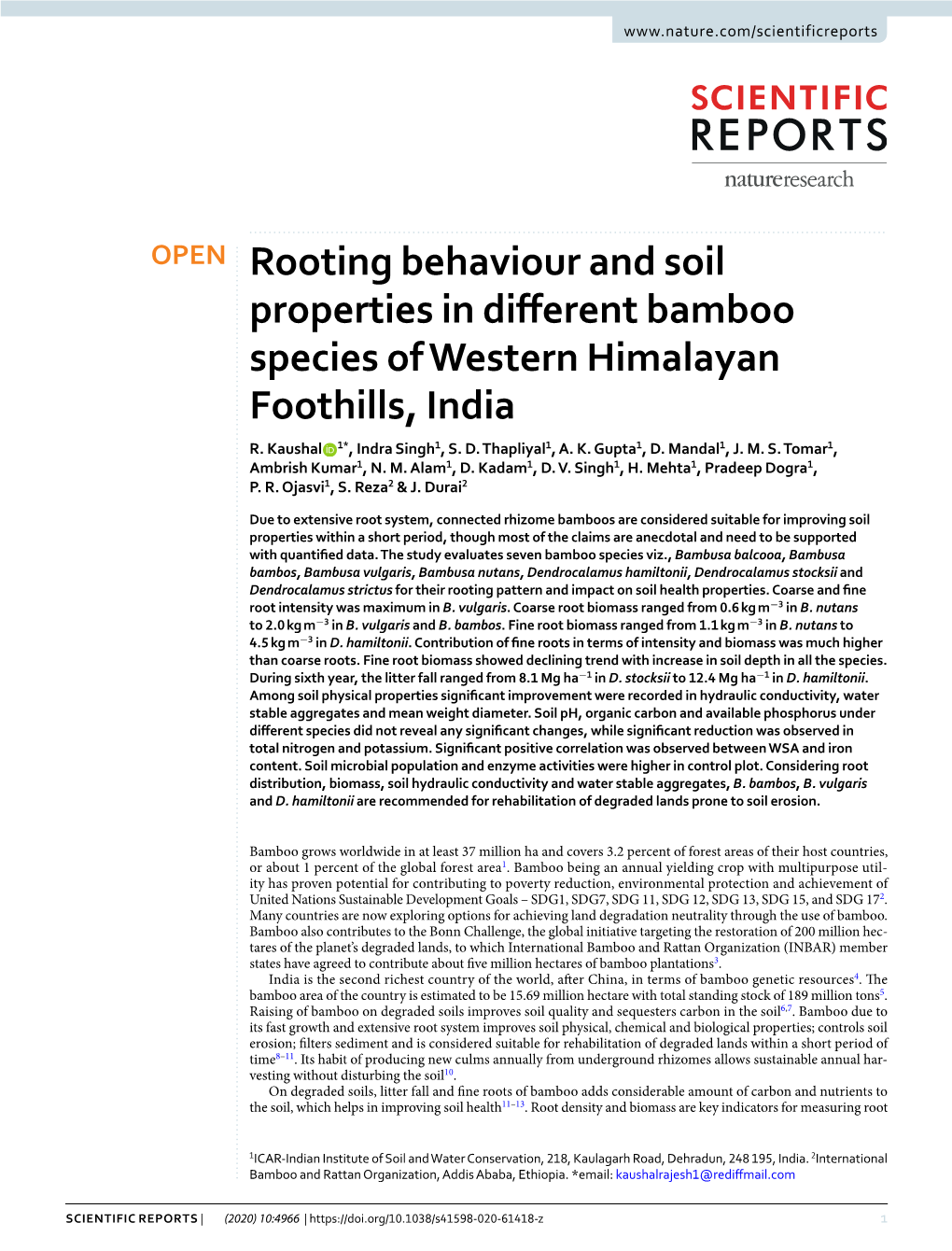 Rooting Behaviour and Soil Properties in Different Bamboo Species Of